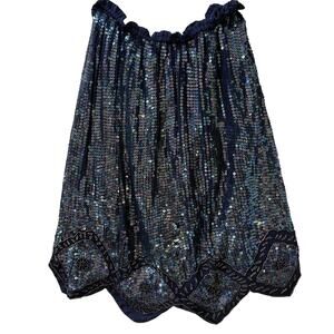 Vintage‎ Silk Sequin Skirt Size XL Festival Disco Dance Asymmetric Fairy Beading